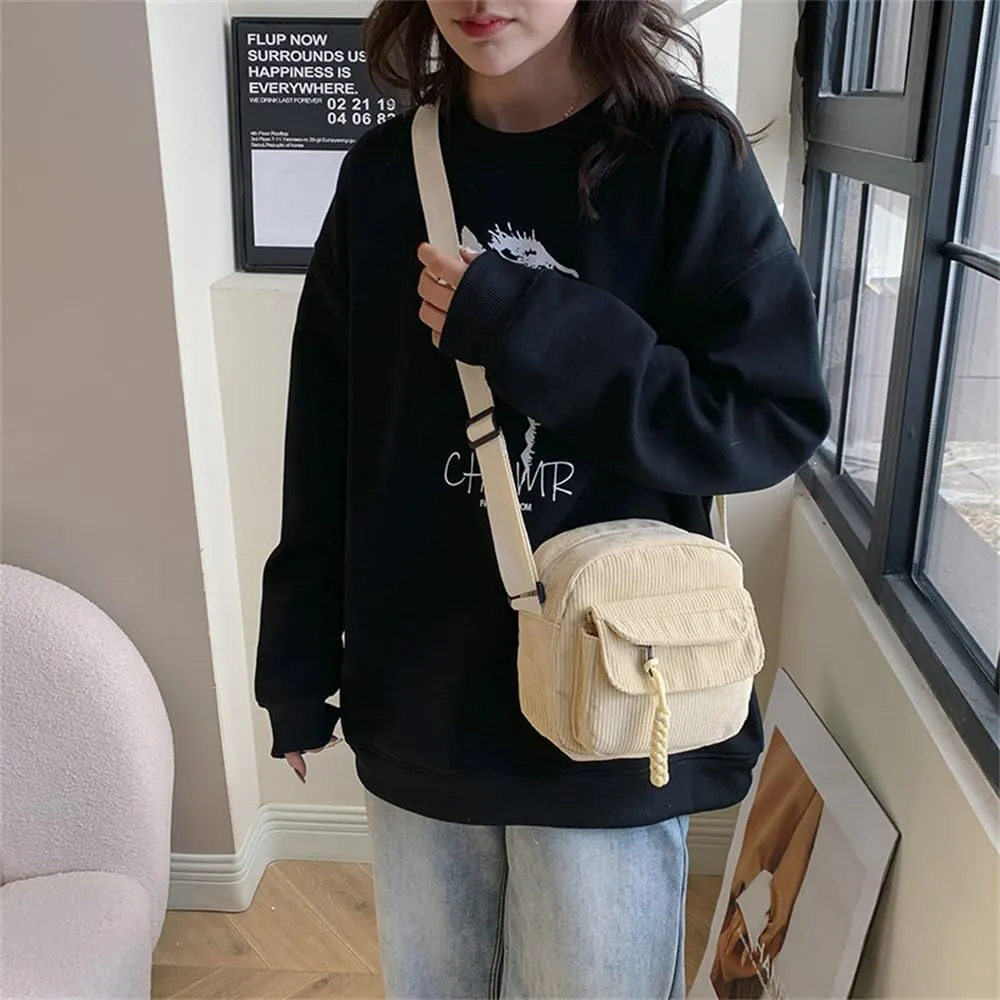 Small Corduroy Crossbody Bag Multi Pockets Hobo Satchel Handbag Mini Casual Corduroy Shoulder Mobile Phone Purse