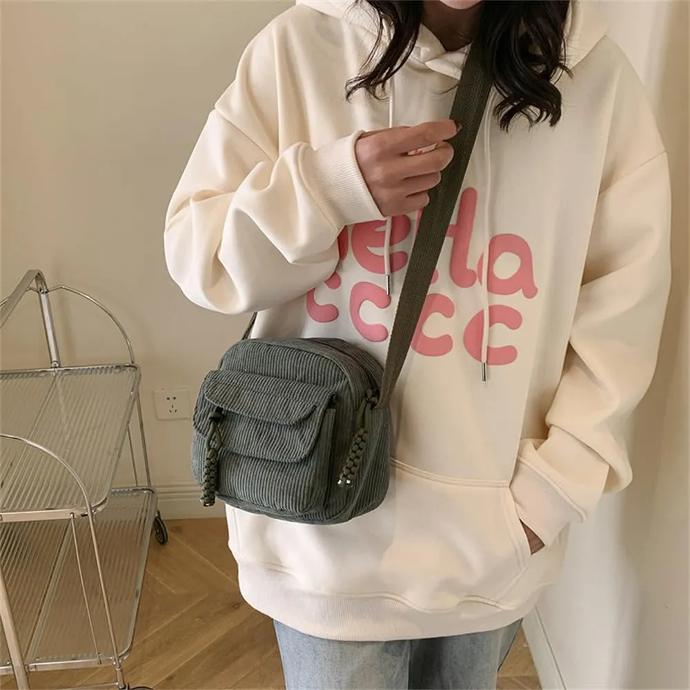Small Corduroy Crossbody Bag Multi Pockets Hobo Satchel Handbag Mini Casual Corduroy Shoulder Mobile Phone Purse
