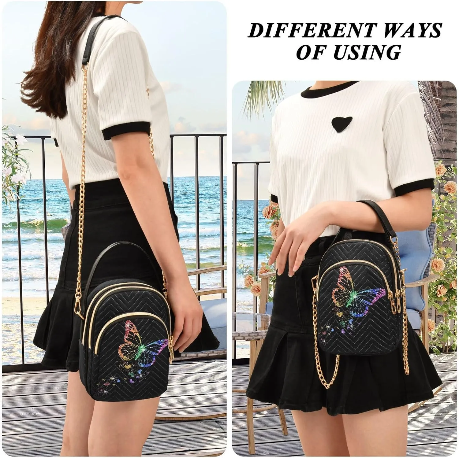 Small Cross body Bags for Women Quilted Crossbody Cell Phone Shoulder Purse Handbags Wallet Detachable Chain Bag