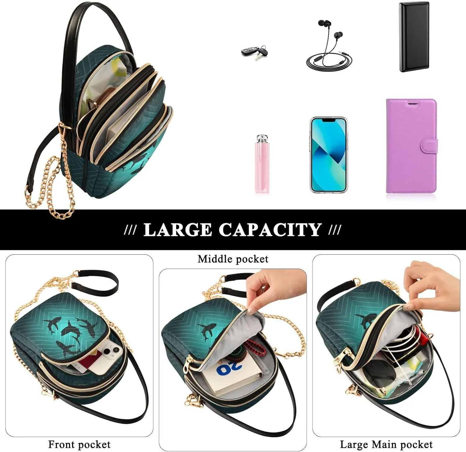Small Cross body Bags for Women Quilted Crossbody Cell Phone Shoulder Purse Handbags Wallet Detachable Chain Bag