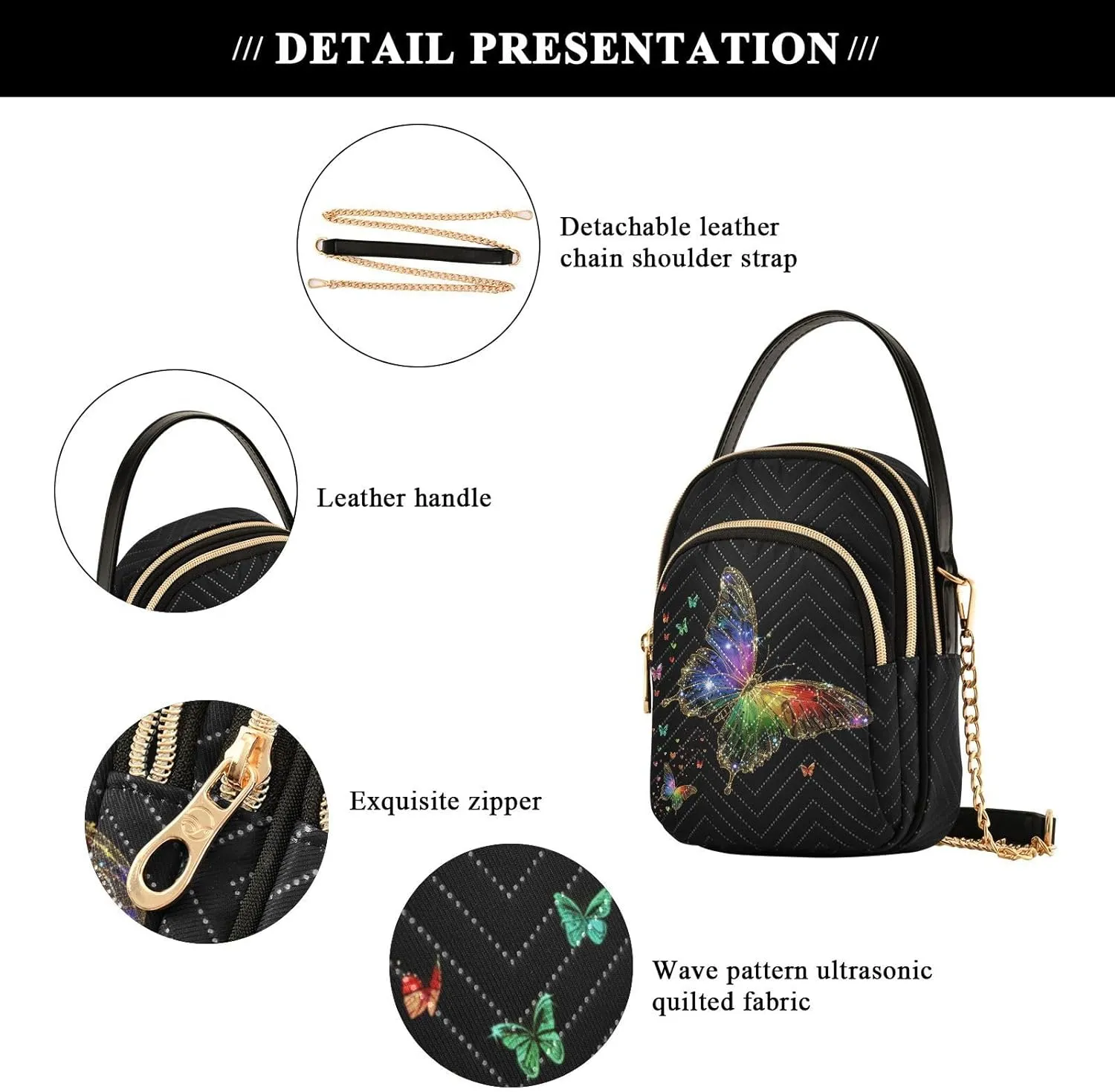 Small Cross body Bags for Women Quilted Crossbody Cell Phone Shoulder Purse Handbags Wallet Detachable Chain Bag