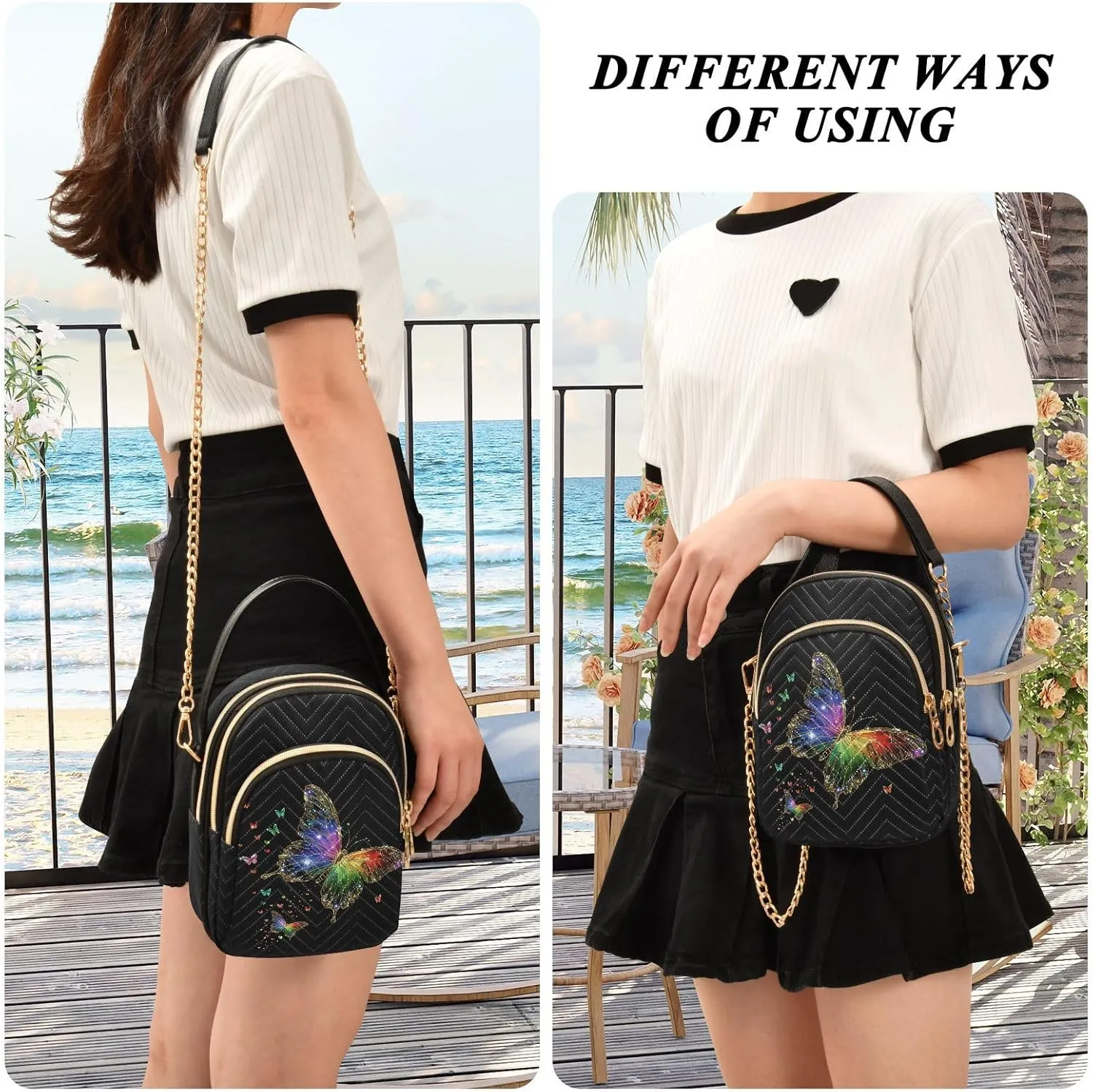 Small Cross body Bags for Women Quilted Crossbody Cell Phone Shoulder Purse Handbags Wallet Detachable Chain Bag