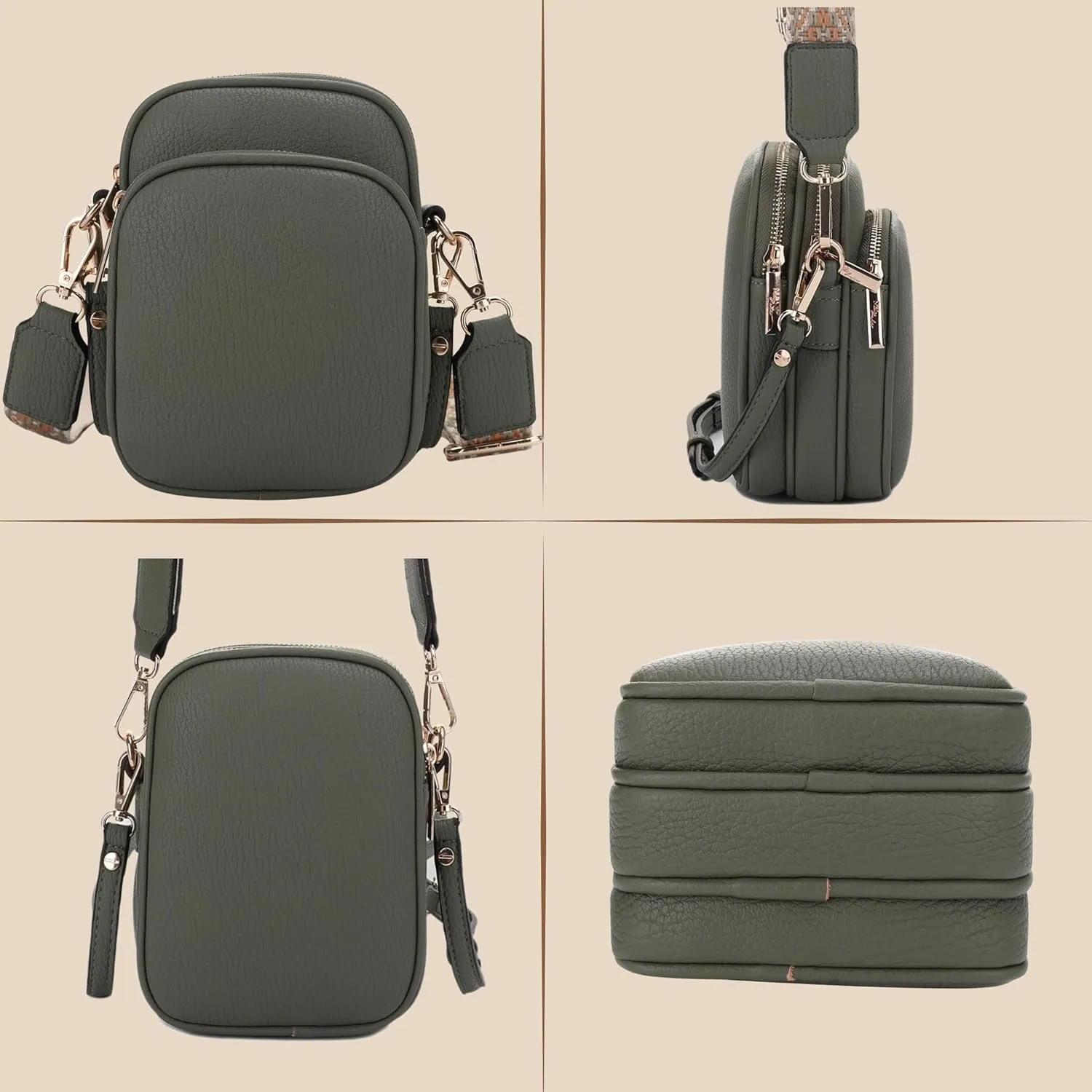 Small Crossbody Bag for Women, Triple Compartment Shoulder Bag with Double Strap