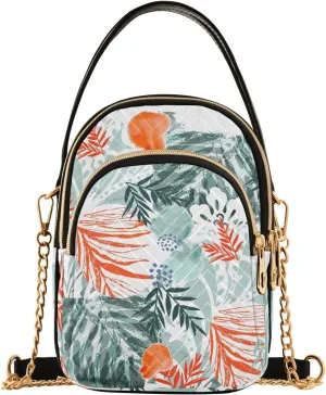 Small Crossbody Bags Abstract Tropical Leaves Shoulder Bag for Women Quilted Wave Cross Body Bag
