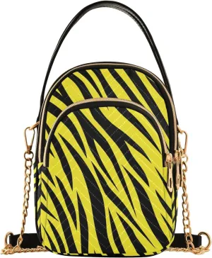 Small Crossbody Bags Abstract Yellow Zebra Prints Shoulder Bag for Women Quilted Wave Cross Body Bag
