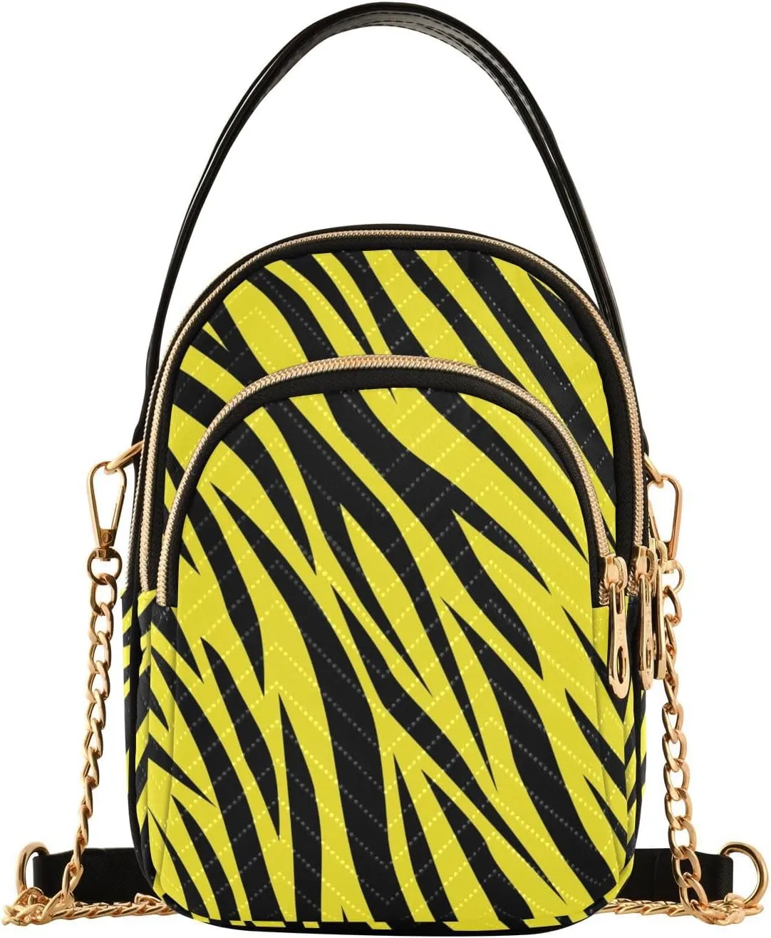 Small Crossbody Bags Abstract Yellow Zebra Prints Shoulder Bag for Women Quilted Wave Cross Body Bag