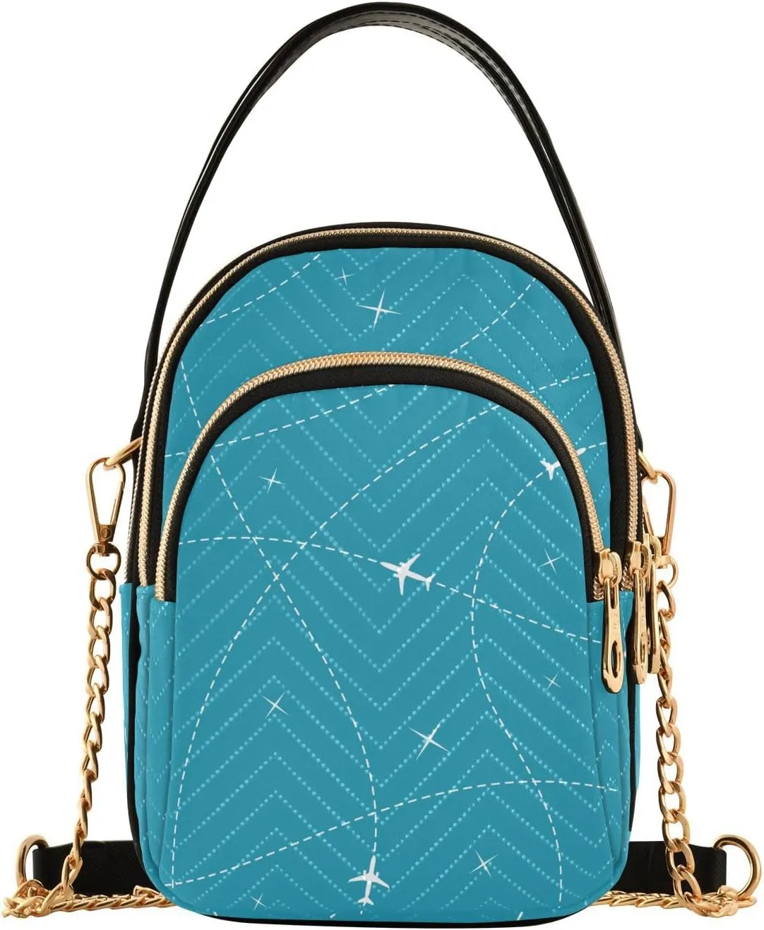 Small Crossbody Bags Airplanes and Stars on Blue Sky Shoulder Bag for Women Quilted Wave Cross Body Bag