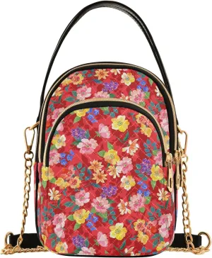 Small Crossbody Bags Beautiful Watercolor Flowers Shoulder Bag for Women Quilted Wave Cross Body Bag