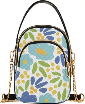 Small Crossbody Bags Bright Blue Flowers Green Leaves Shoulder Bag for Women Quilted Wave Cross Body Bag