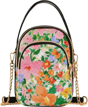Small Crossbody Bags Bright Colorful Flowers Leaves Shoulder Bag for Women Quilted Wave Cross Body Bag