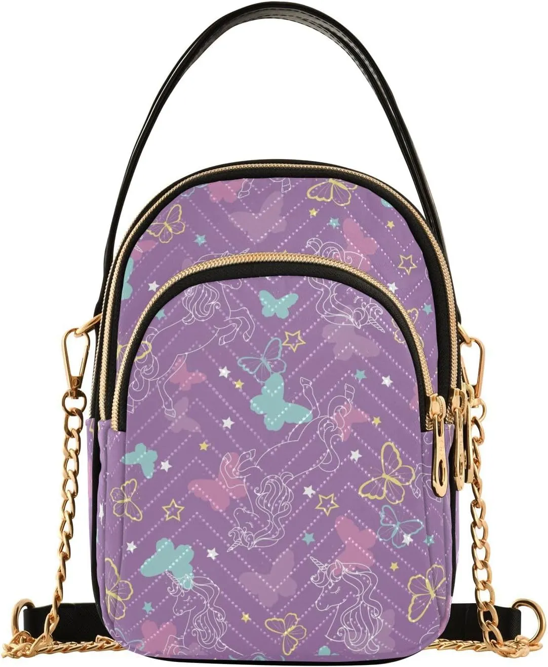 Small Crossbody Bags Butterfly on Purple Shoulder Bag for Women Quilted Wave Cross Body Bag
