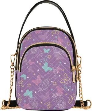 Small Crossbody Bags Butterfly on Purple Shoulder Bag for Women Quilted Wave Cross Body Bag
