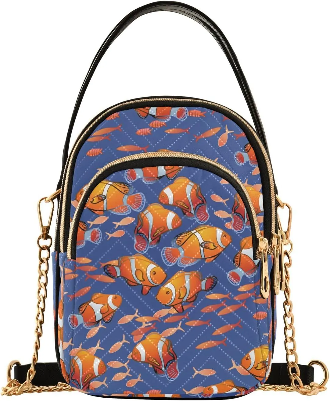 Small Crossbody Bags Cute Clownfish Shoulder Bag for Women Quilted Wave Cross Body Bag