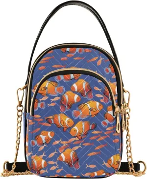 Small Crossbody Bags Cute Clownfish Shoulder Bag for Women Quilted Wave Cross Body Bag