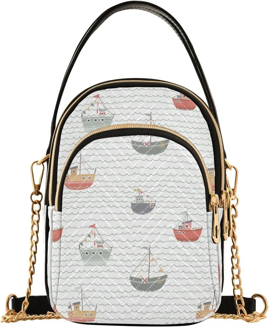 Small Crossbody Bags Cute Marine Ships Shoulder Bag for Women Quilted Wave Cross Body Bag