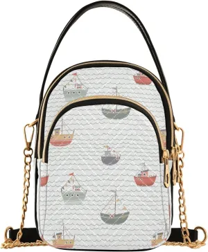 Small Crossbody Bags Cute Marine Ships Shoulder Bag for Women Quilted Wave Cross Body Bag