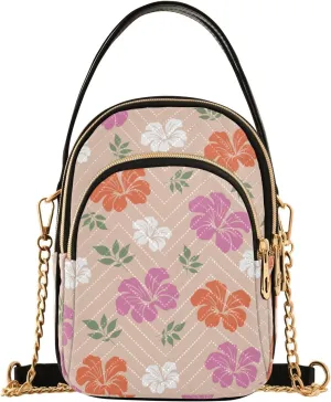 Small Crossbody Bags Pink Orange Hibiscus Flowers Shoulder Bag for Women Quilted Wave Cross Body Bag