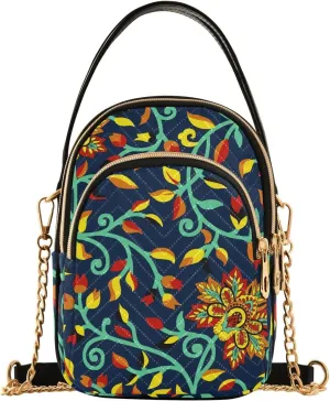 Small Crossbody Bags Retro Beautiful Flowers Shoulder Bag for Women Quilted Wave Cross Body Bag