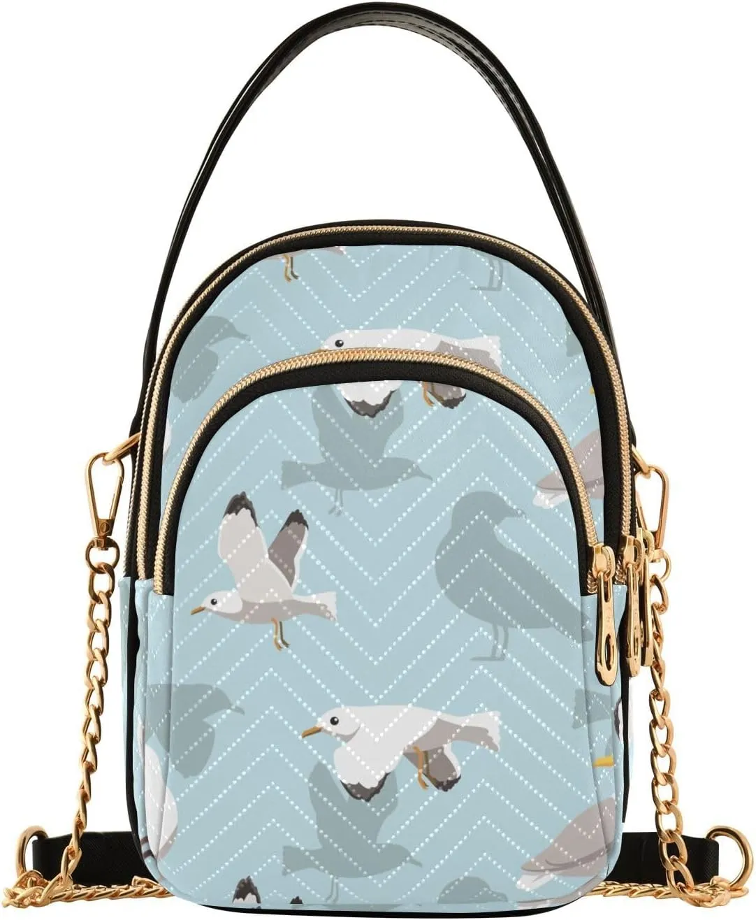 Small Crossbody Bags Seagull Flying Cartoon Birds Shoulder Bag for Women Quilted Wave Cross Body Bag