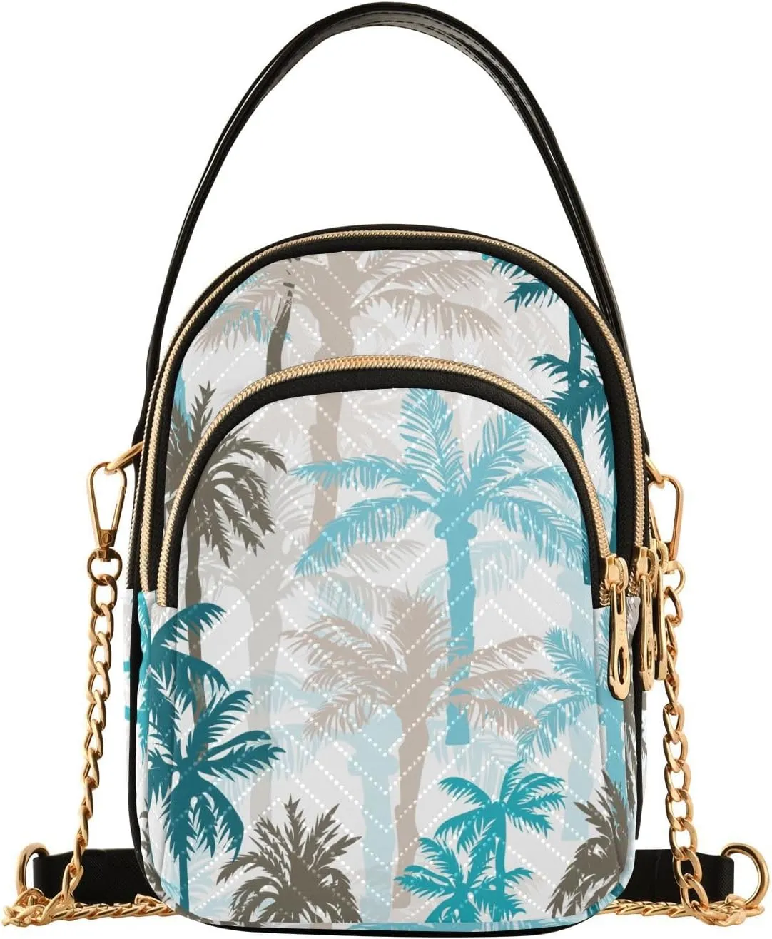 Small Crossbody Bags Summer Blue Palm Tree Shoulder Bag for Women Quilted Wave Cross Body Bag