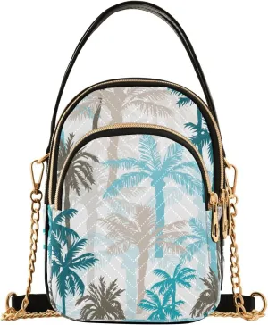 Small Crossbody Bags Summer Blue Palm Tree Shoulder Bag for Women Quilted Wave Cross Body Bag