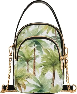 Small Crossbody Bags Summer Coconut Trees Shoulder Bag for Women Quilted Wave Cross Body Bag