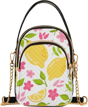 Small Crossbody Bags Summer Lemon Pink Flowers Shoulder Bag for Women Quilted Wave Cross Body Bag