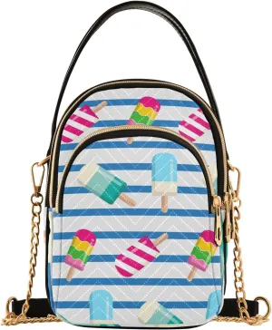 Small Crossbody Bags Summer Popsicle Blue Striped Shoulder Bag for Women Quilted Wave Cross Body Bag