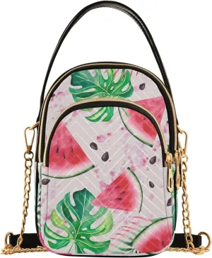 Small Crossbody Bags Summer Watermelon Palm Branches Shoulder Bag for Women Quilted Wave Cross Body Bag