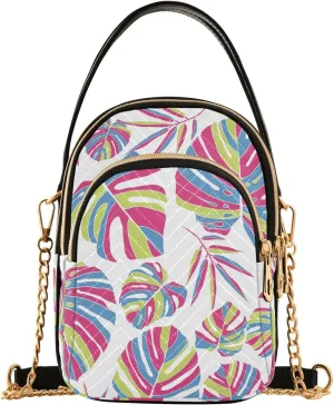 Small Crossbody Bags Tropical Bright Colorful Neon Plants Shoulder Bag for Women Quilted Wave Cross Body Bag
