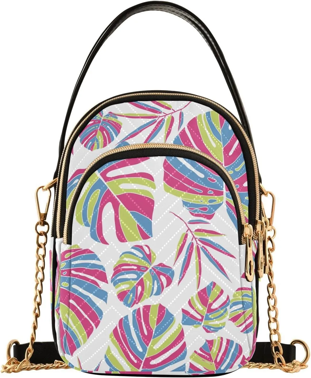 Small Crossbody Bags Tropical Bright Colorful Neon Plants Shoulder Bag for Women Quilted Wave Cross Body Bag