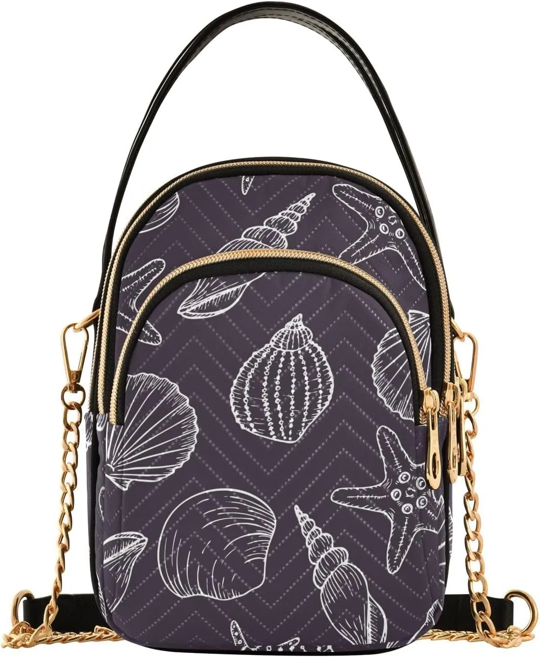 Small Crossbody Bags Underwater Pattern Seashells Starfish Shoulder Bag for Women Quilted Wave Cross Body Bag