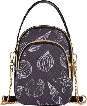 Small Crossbody Bags Underwater Pattern Seashells Starfish Shoulder Bag for Women Quilted Wave Cross Body Bag