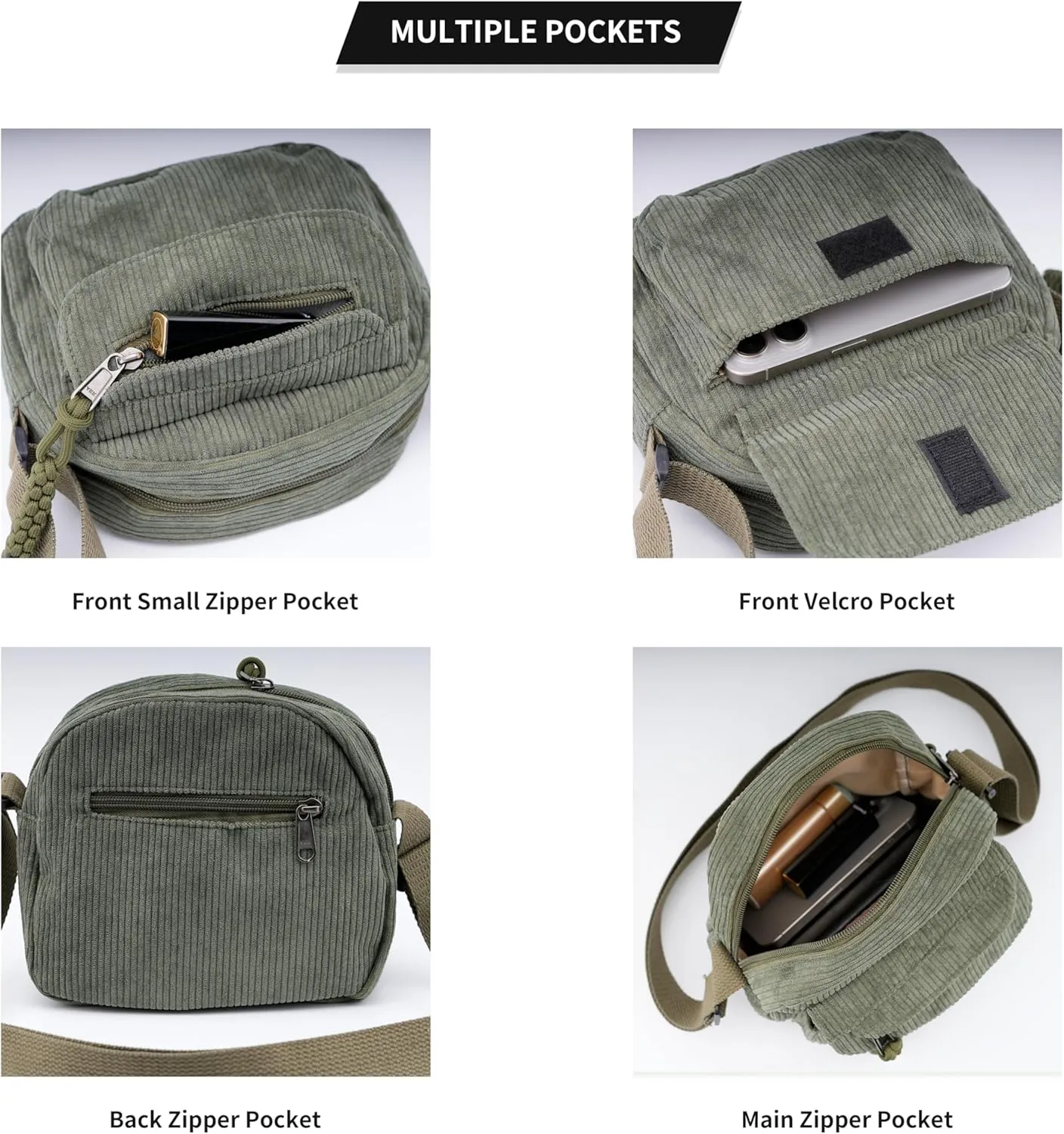 Small Cute Corduroy Crossbody Bag Mini Shoulder Bag Handbags Purse with Zipper Pocket