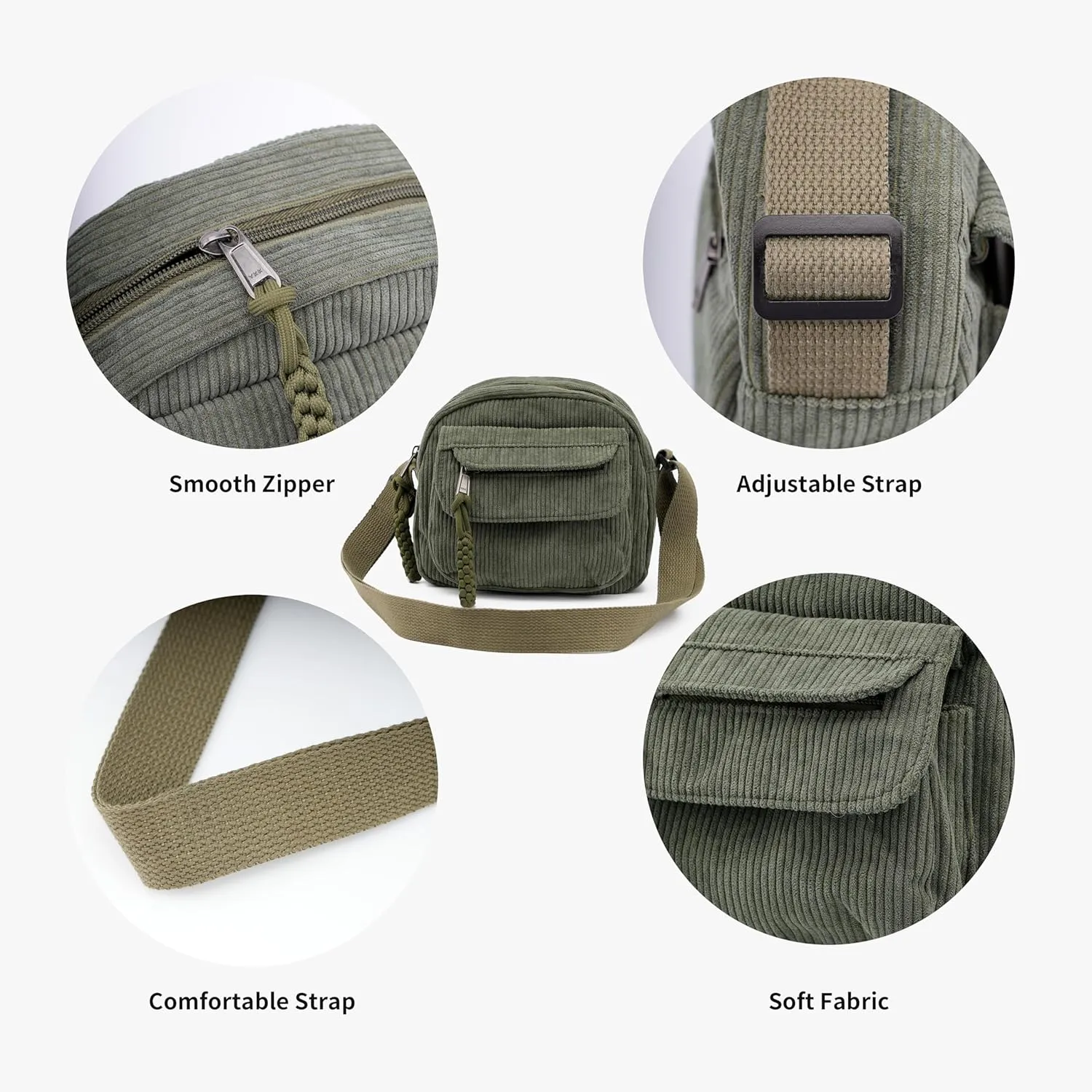 Small Cute Corduroy Crossbody Bag Mini Shoulder Bag Handbags Purse with Zipper Pocket