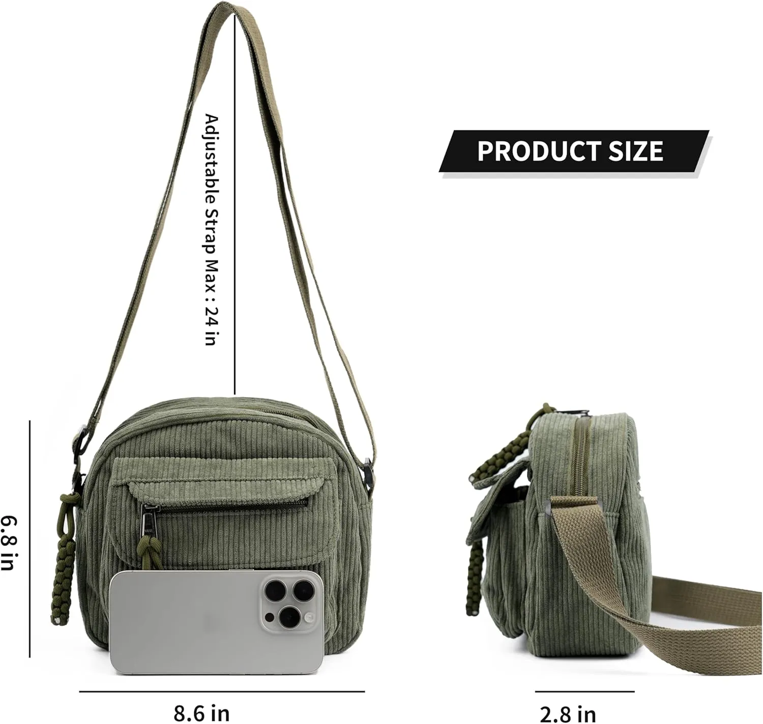 Small Cute Corduroy Crossbody Bag Mini Shoulder Bag Handbags Purse with Zipper Pocket