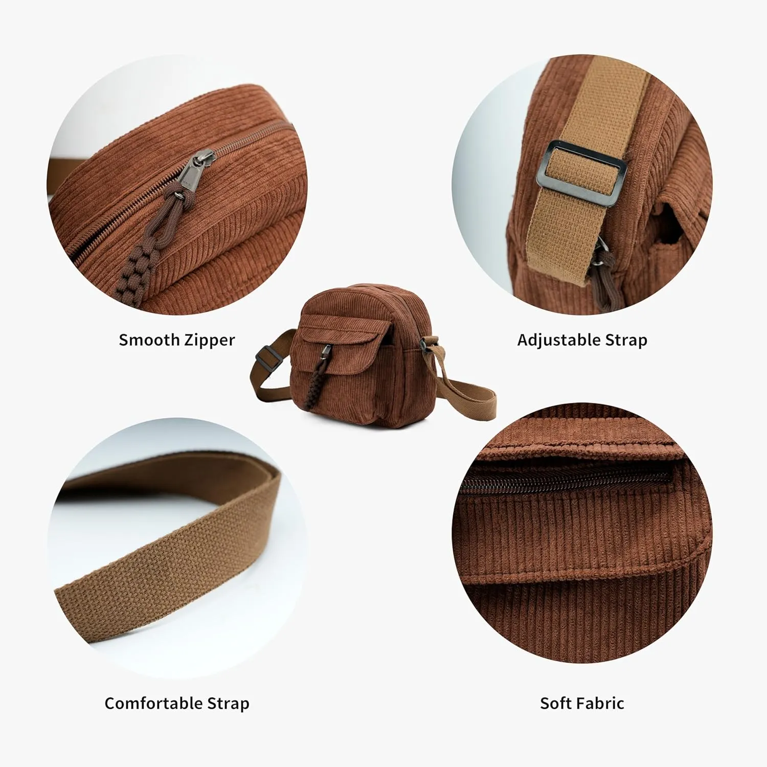 Small Cute Corduroy Crossbody Bag Mini Shoulder Bag Handbags Purse with Zipper Pocket