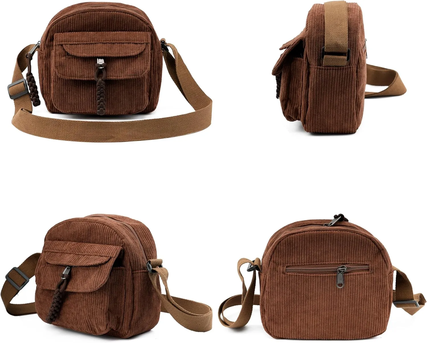 Small Cute Corduroy Crossbody Bag Mini Shoulder Bag Handbags Purse with Zipper Pocket