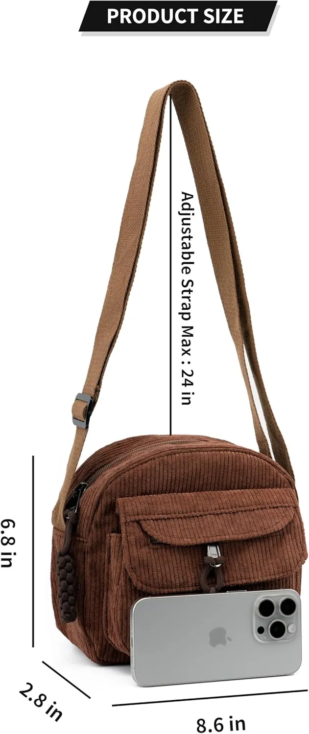 Small Cute Corduroy Crossbody Bag Mini Shoulder Bag Handbags Purse with Zipper Pocket