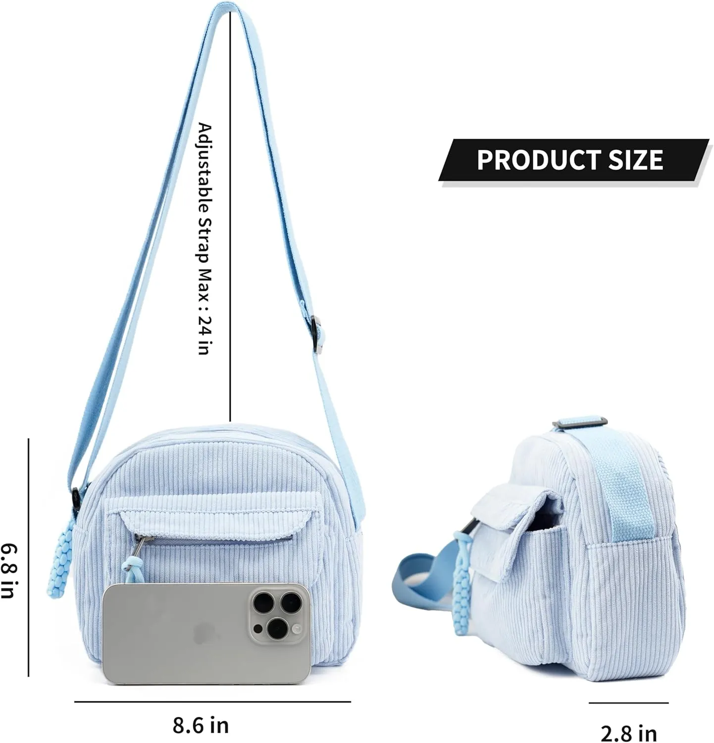 Small Cute Corduroy Crossbody Bag Mini Shoulder Bag Handbags Purse with Zipper Pocket