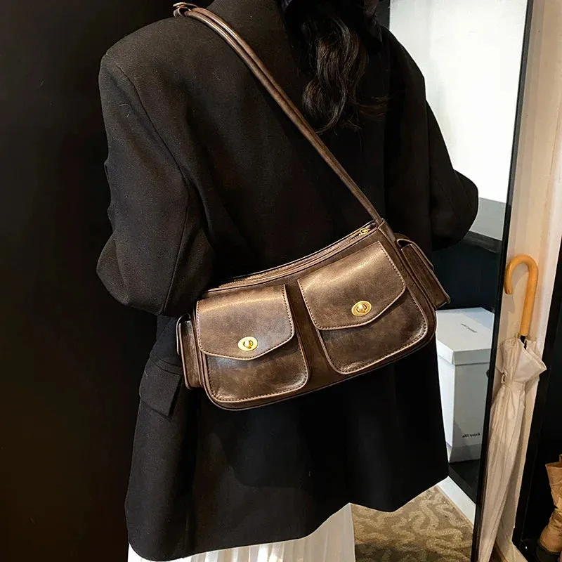 Small Faux Leather Double Pockets Crossbody Bags