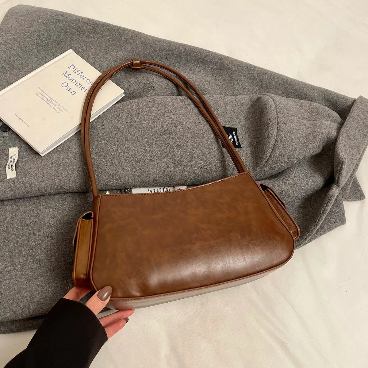 Small Faux Leather Double Pockets Crossbody Bags