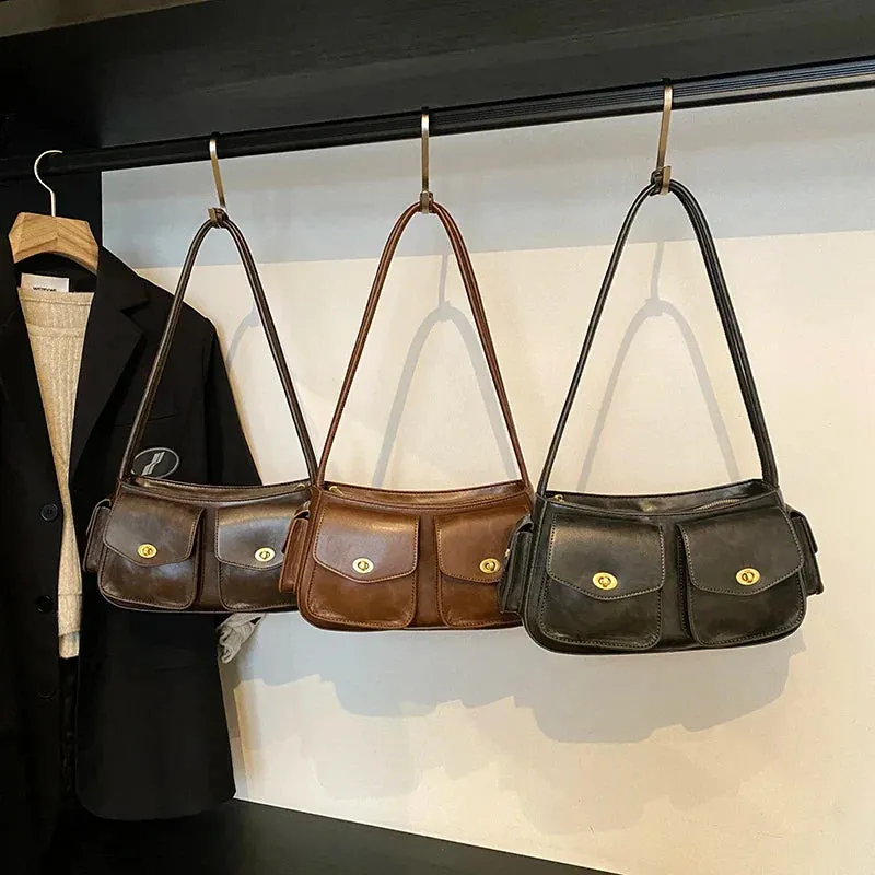 Small Faux Leather Double Pockets Crossbody Bags