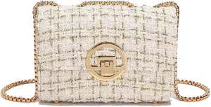 Small Quilted Crossbody Bag for Women, Designer Trendy Chain Clutch Mini Evening Shoulder Bag, Tweed Purse for Women