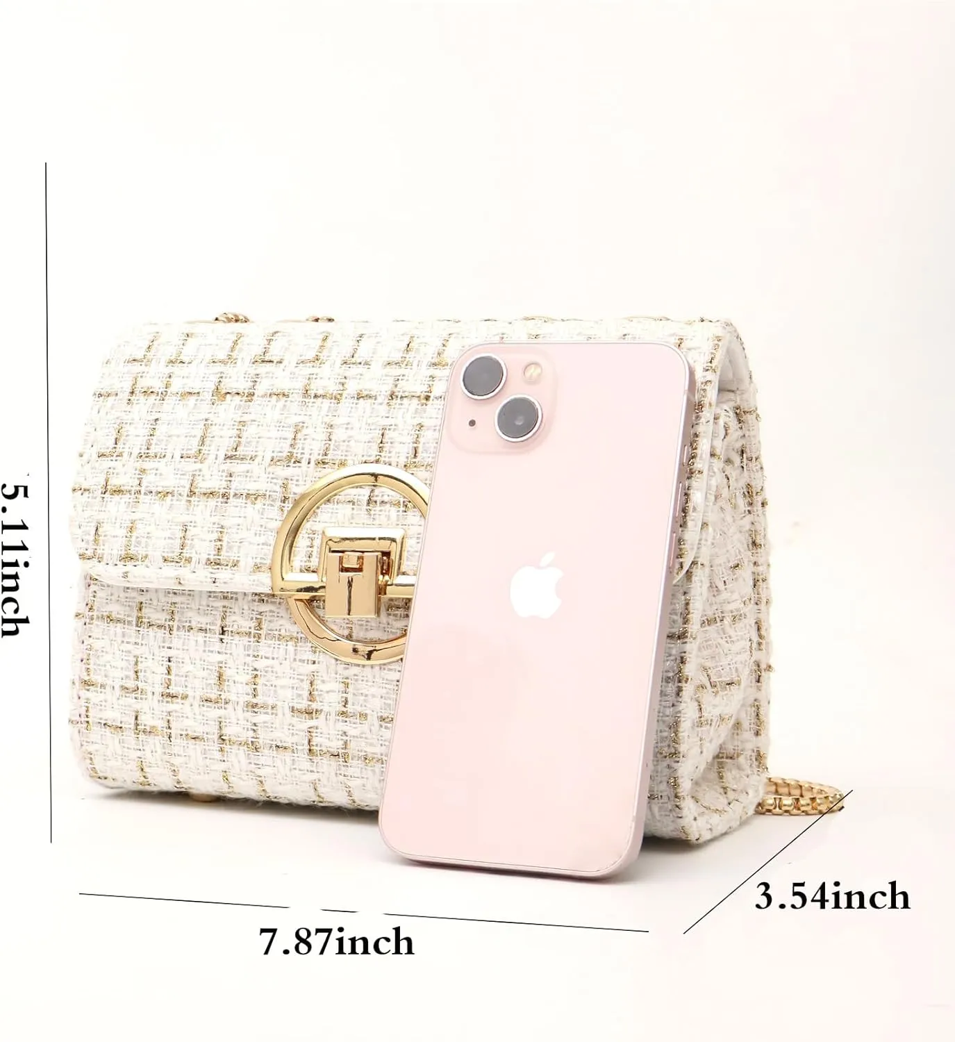 Small Quilted Crossbody Bag for Women, Designer Trendy Chain Clutch Mini Evening Shoulder Bag, Tweed Purse for Women