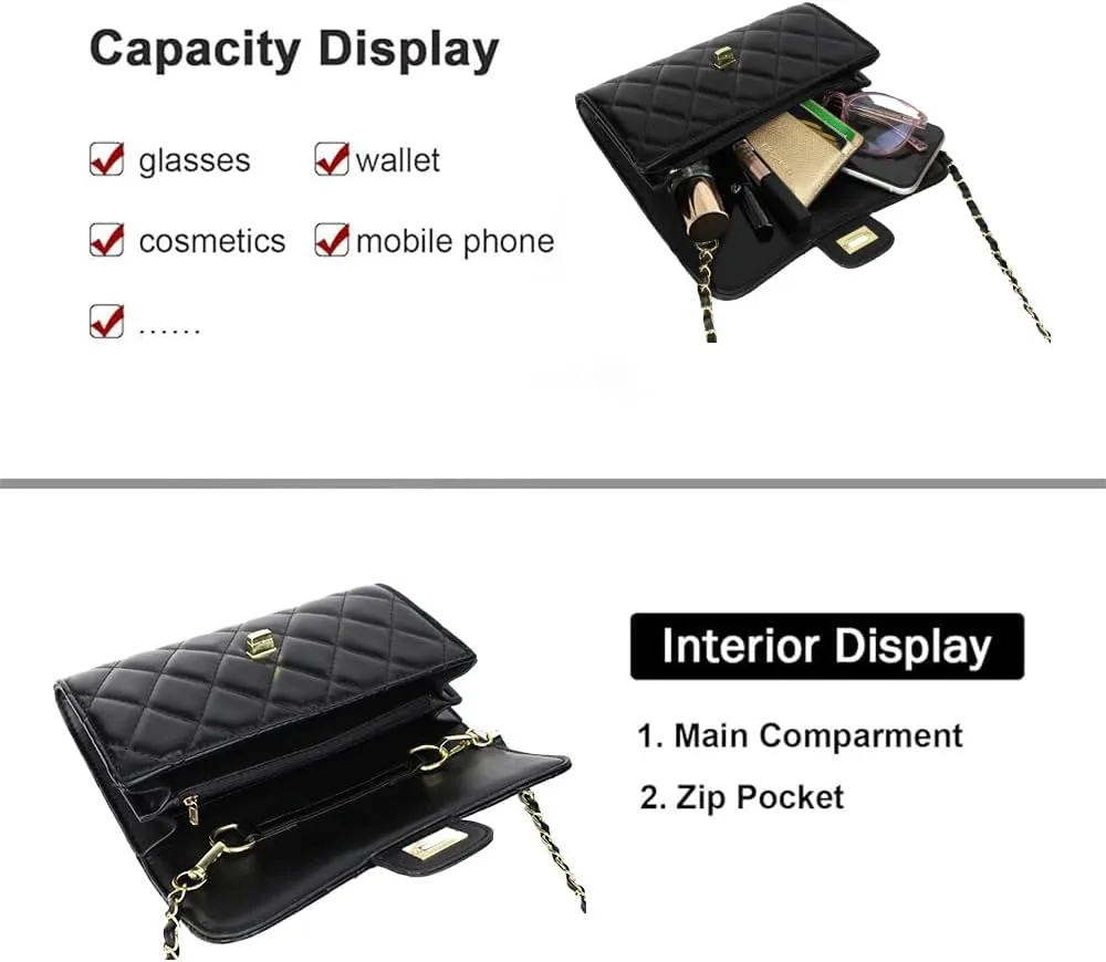 Small Quilted Crossbody Bags for Women Small Purses Cell Phone Purse Clutch Handbags with Chain Shoulder Strap