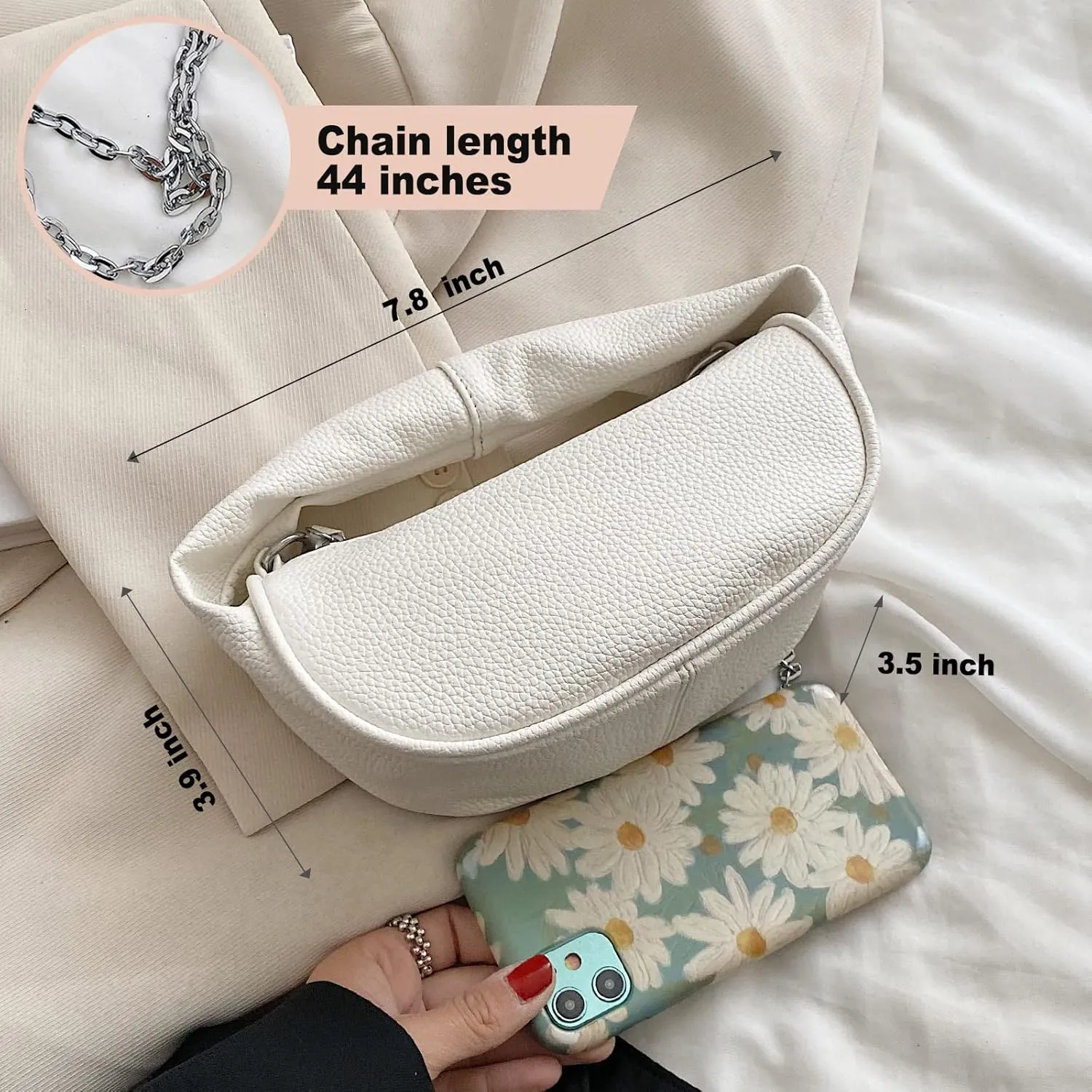 Small Shoulder Handbag for Women Fashion Mini Soft Crossbody Bag Lightweight Clutch Purse with Chain
