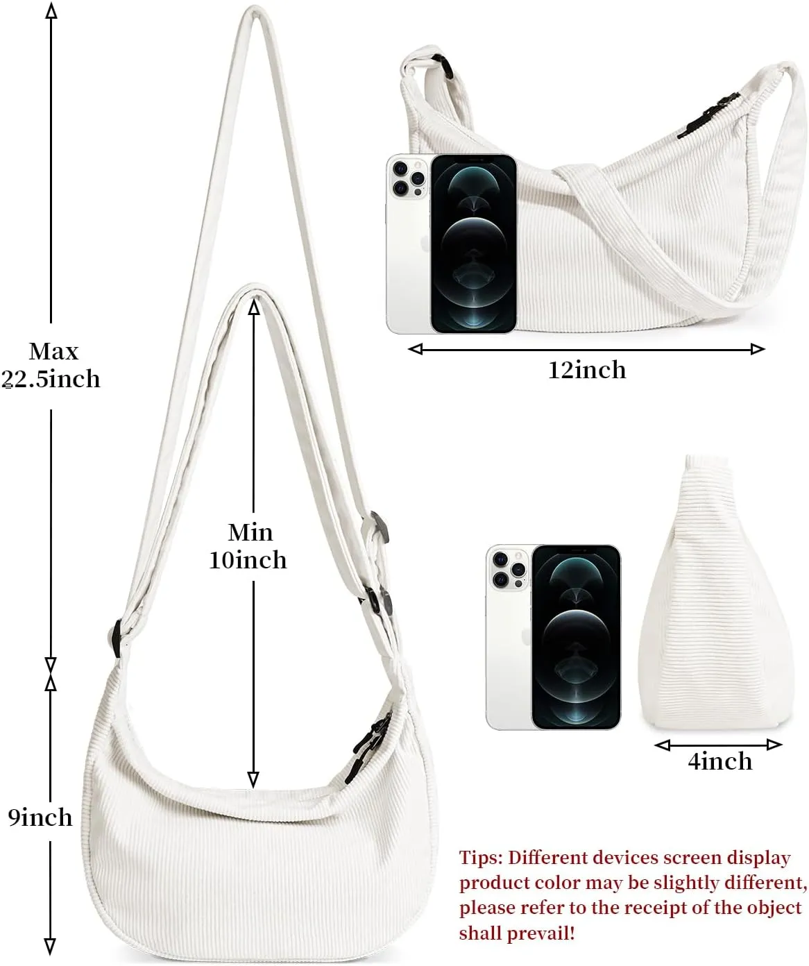 Small Sling Crossbody Bag for Women Men Trendy, Mini Crescent Bag with Adjustable Strap, 2 Zippers Lightweight Nylon Bag