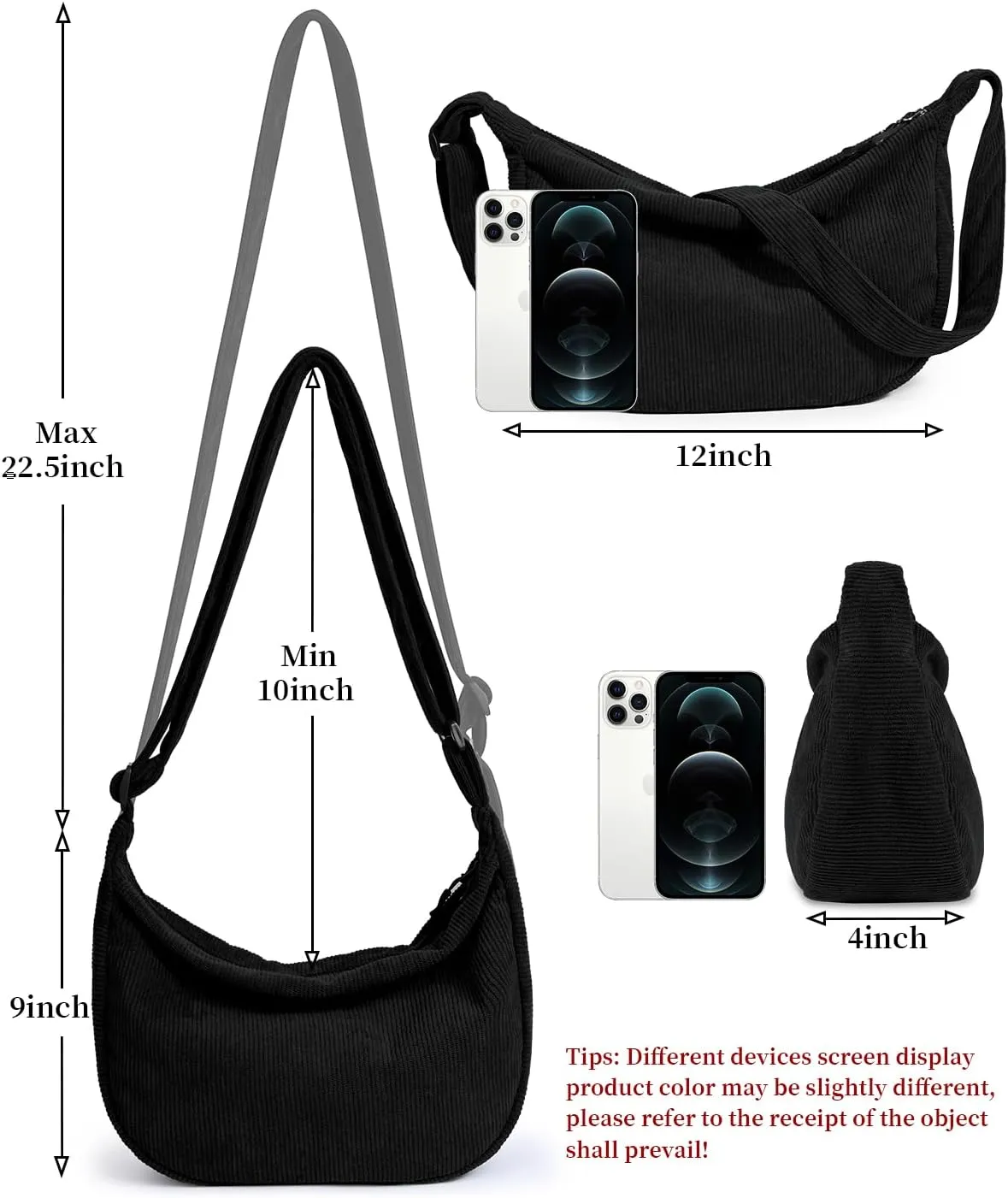 Small Sling Crossbody Bag for Women Men Trendy, Mini Crescent Bag with Adjustable Strap, 2 Zippers Lightweight Nylon Bag