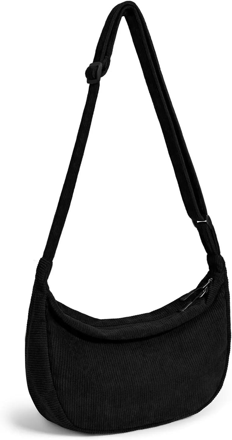 Small Sling Crossbody Bag for Women Men Trendy, Mini Crescent Bag with Adjustable Strap, 2 Zippers Lightweight Nylon Bag